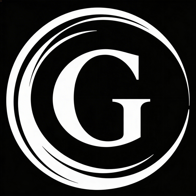 The monogram reversed in white on a dark ground